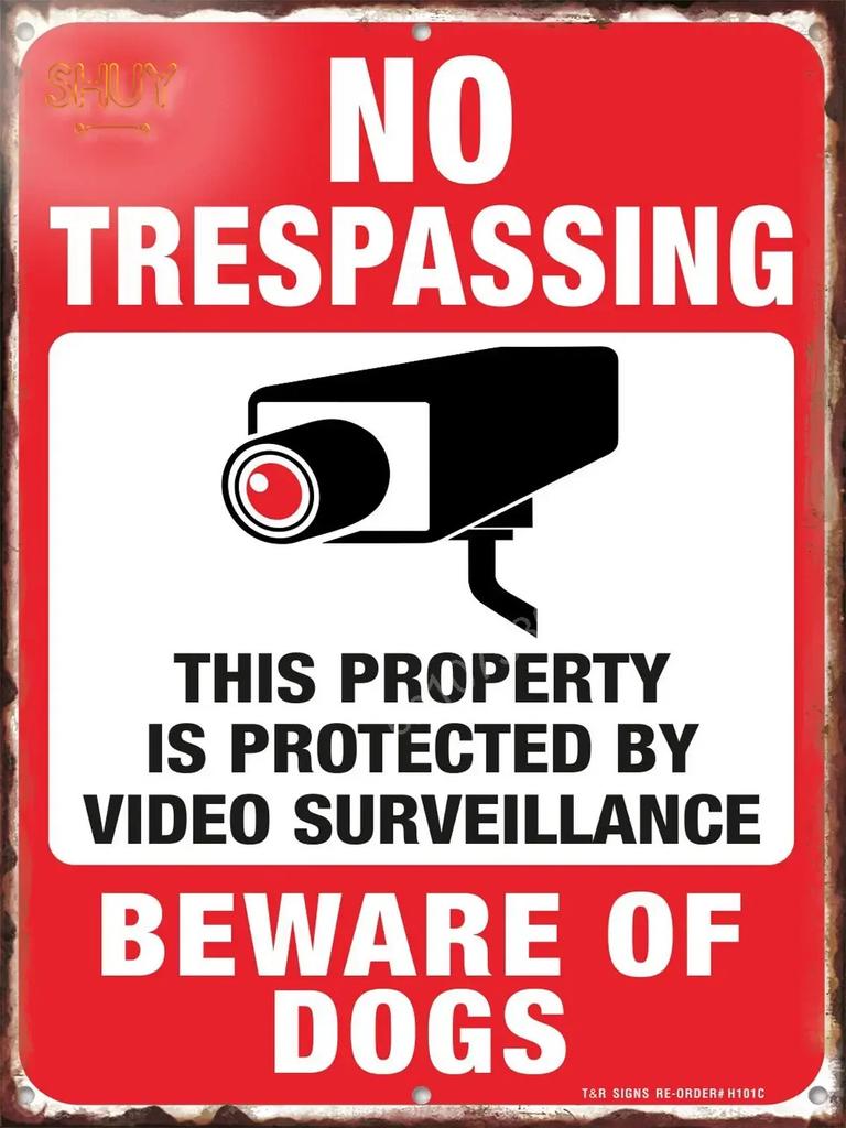 Retro Metal Tin Sign S Warning Red 24 Hour Video Surveillance Custom Painting Picture for Shop Bar Cafe English &Spanish Word