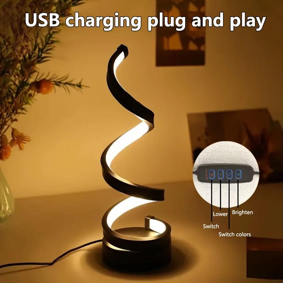 LED Moderne Minimalistische Spiral Schreibtischlampe USB-Stecker Kabelgesteuert Schreibtischlampe Drei Farben LED Umgebungslicht Für Schlafzimmer Raum