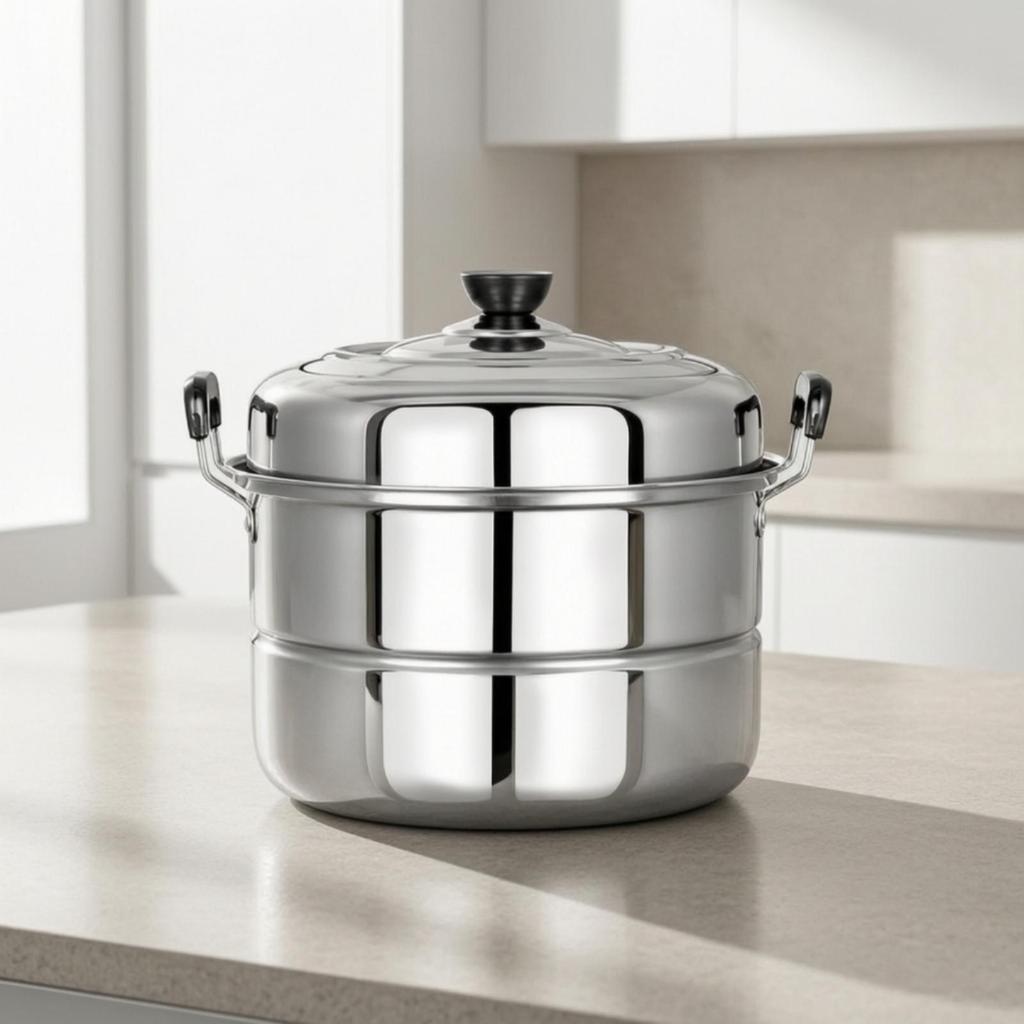 Thickened Two-Layer Stainless Steel Steamer Pot Sturdy with Lid and