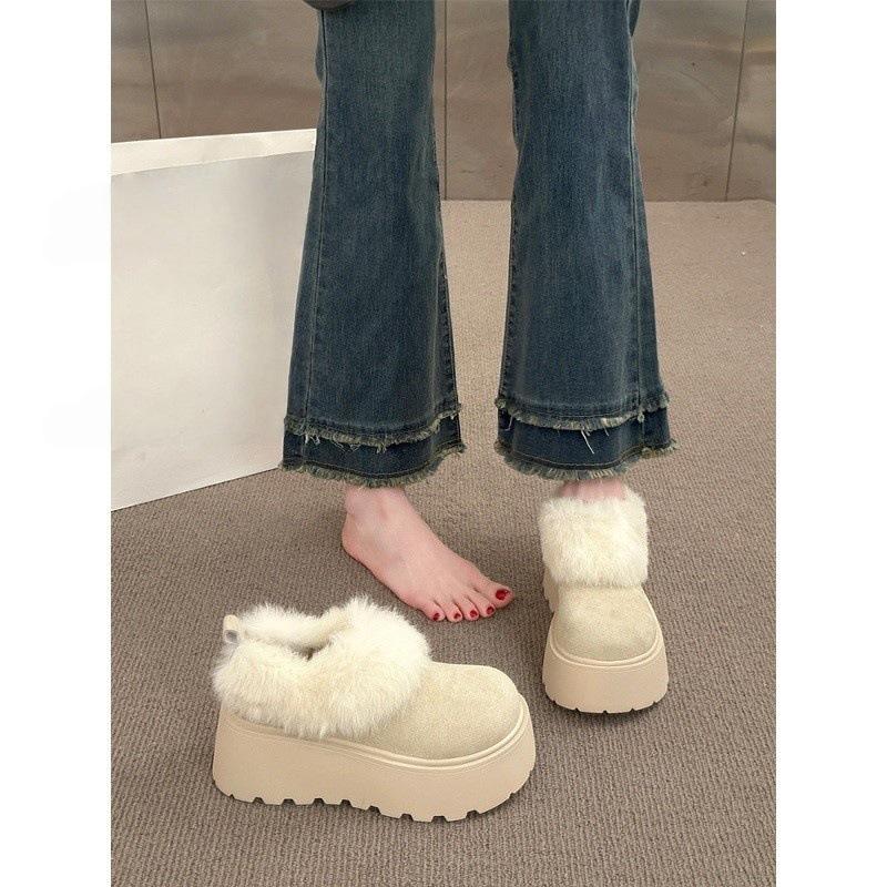 Small Heightened Thick-soled Snow Boots 2025 Winter Plush Warm Short Boots Thickened Fluffy Bread Shoes