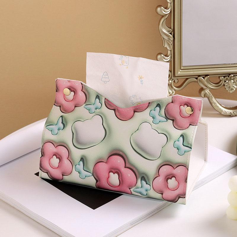 3D creative leather printed tissue box, living room bedroom paper box, bathroom tissue box, storage box