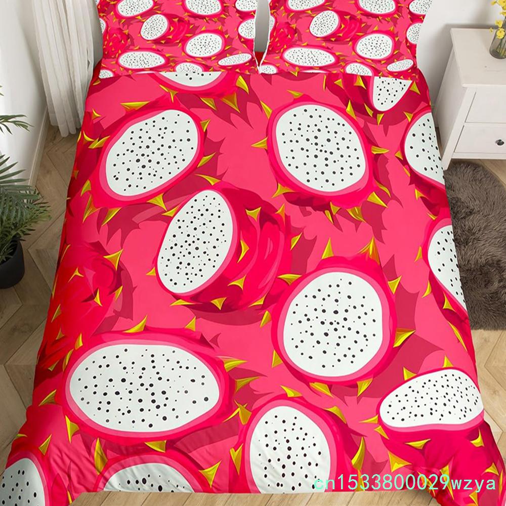 Red Pitaya Bettbezug King Queen Drachenfrucht Malerei Bettwäsche Set Tropische Früchte Bettbezug Moderne Kunst Weicher Bettbezug