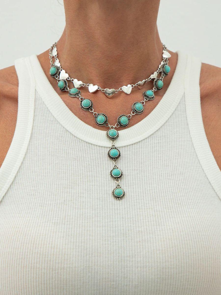 

PuRui Богемный медный цвет 2 шт./набор сплавное ожерелье женское синий камень сердцевидный кулон с кисточками модный эстетичный циркон