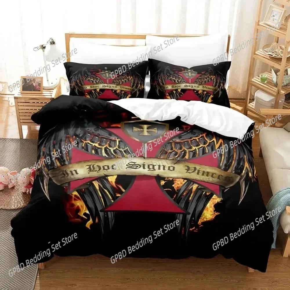 3D Print Christian Knights Templar Beding Set Bedrom Soft Modern Bedspreads Comefortable Soft Duvet Cover Comfortable Quilt Cover Pilowcase