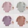 Baby Cotton Long Sleeve Footed Romper With Bone Free Jacquard Design For Newborns And Infants