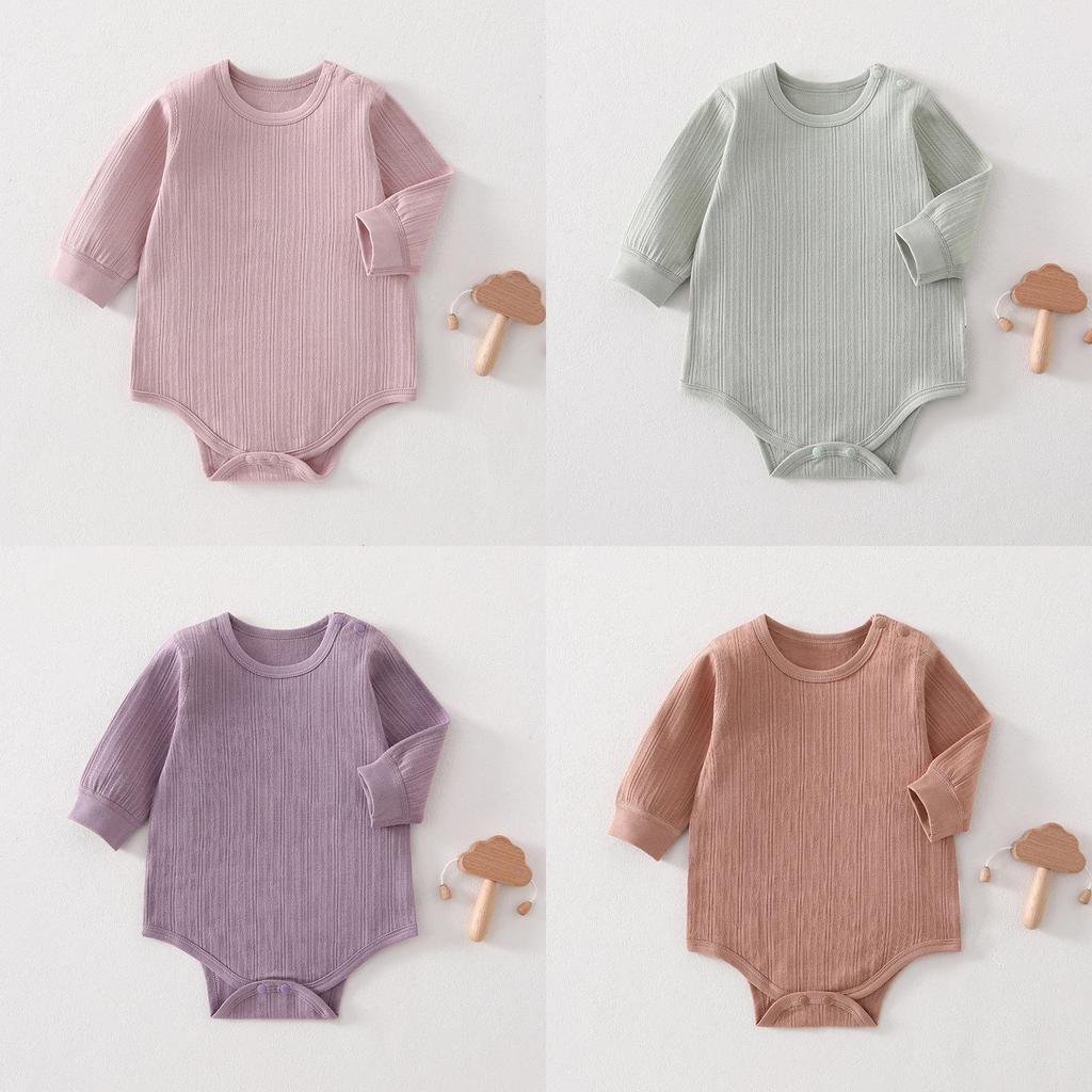 Baby Cotton Long Sleeve Footed Romper With Bone Free Jacquard Design For Newborns And Infants