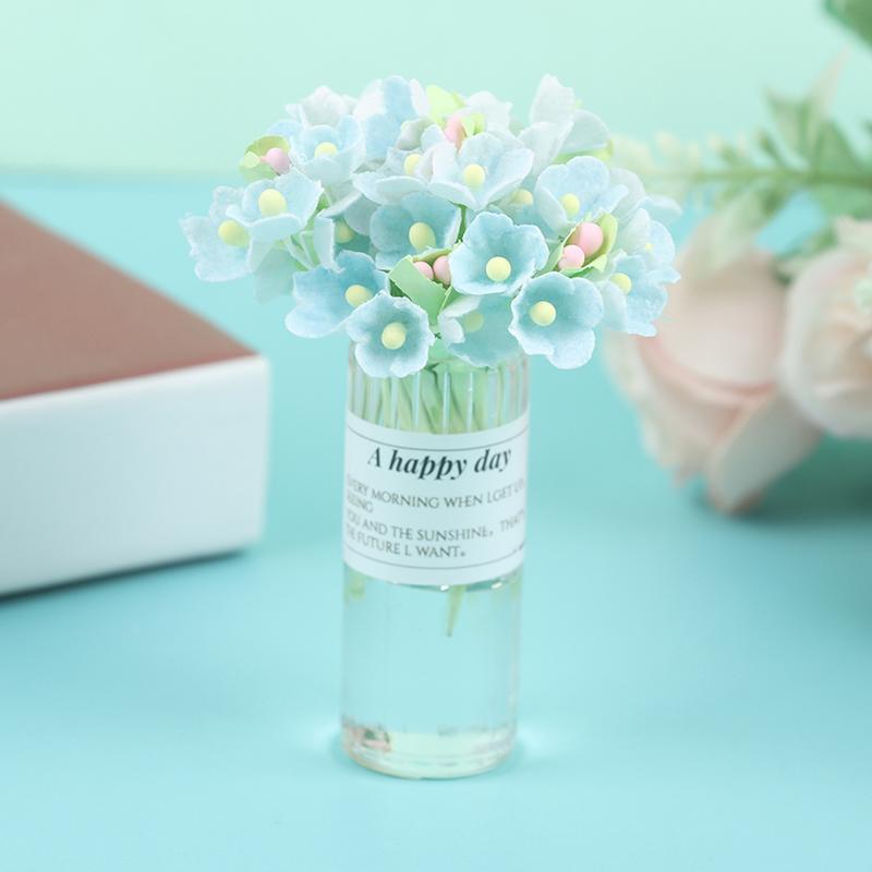 1:12 Dollhouse Miniature Jasmine Hydrangea Flower Green Plant Vase Flowerpot Vase Jar Model Furniture Decoration Accessories