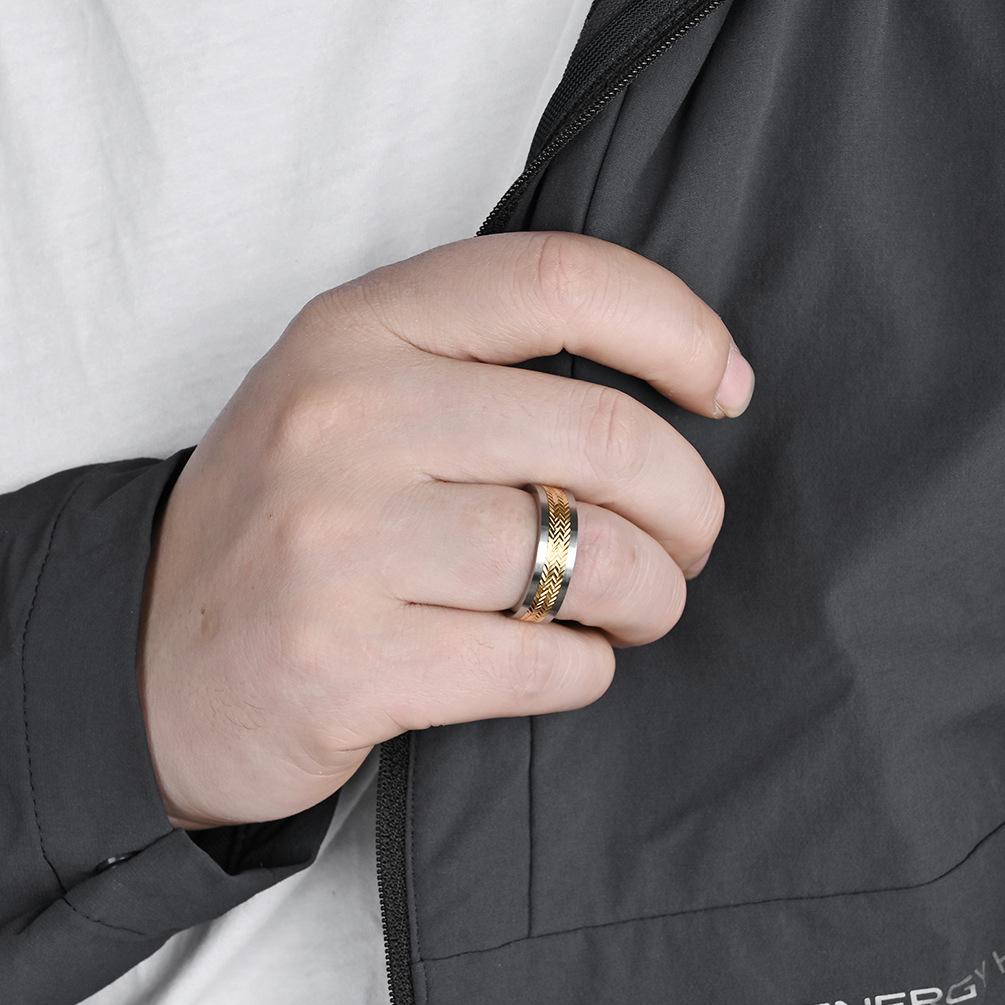 7mm Male Stainless Steel Spinning Rotating Wheat Ear Pattern Ring for Men Punk Anti Stress Jewelry