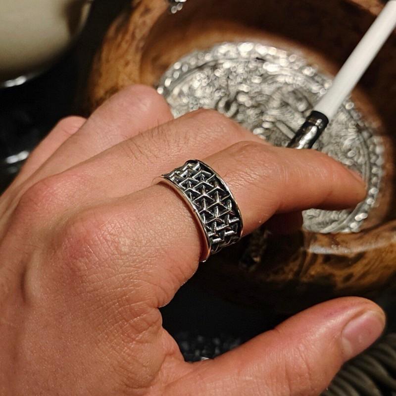 Adjustable Open Ring Men Women Vintage Geometric Cutout Design Minimalist Statement Band