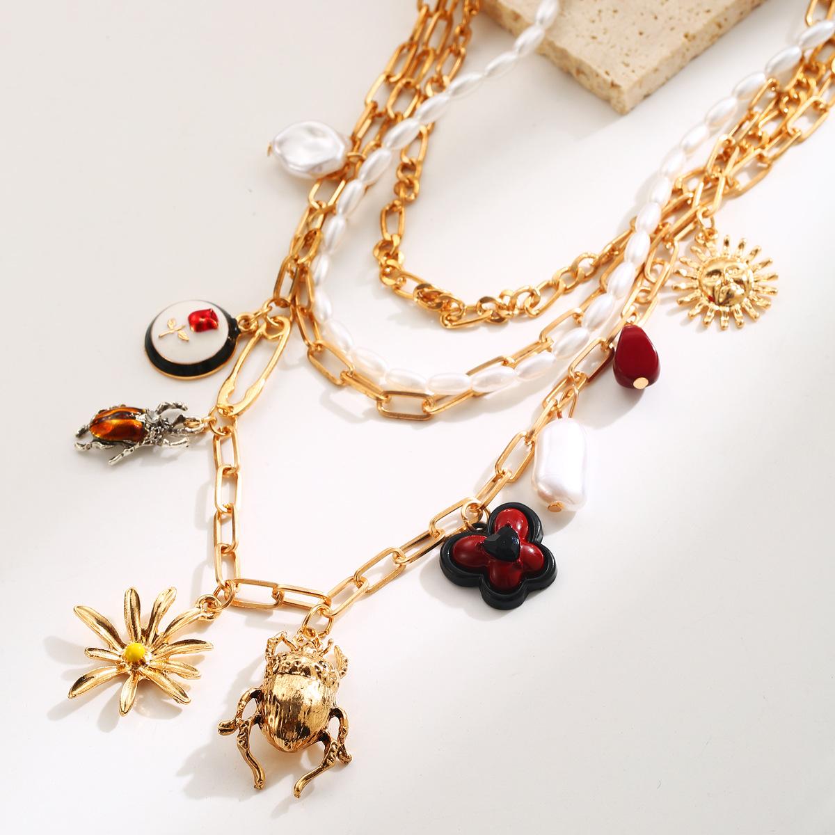 

Европейский и американский стиль хай-энд, стиль инс, легкая роскошь, простое ожерелье с индивидуальностью, многослойная цепочка на ключицу с жемчужной подвеской, стиль для отпуска Flowers