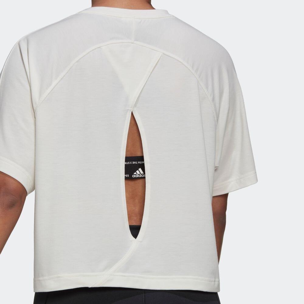 Adidas Solid Color Short Back Hollow Training Short Sleeve T-Shirt Women Tops Gray White HK2352