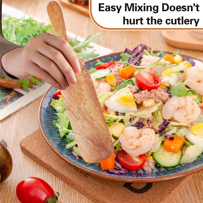 A25F-Natural Acacias Wooden Spurtle Set 6 Pcs Kitchen Tools Stirring Spatula For Cooking