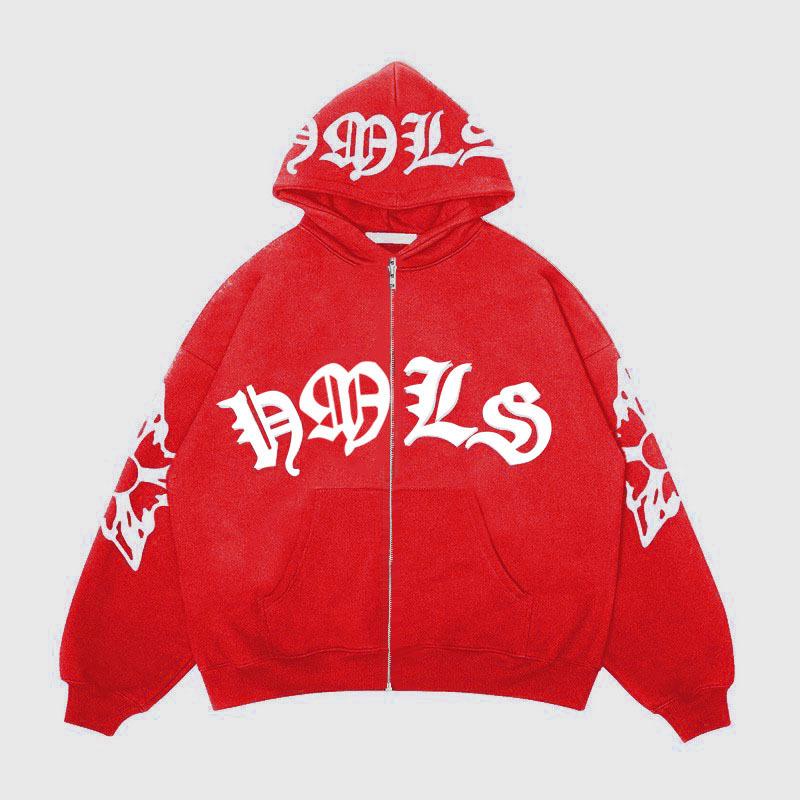 Herren Gothic Buchstaben Print Reißverschluss Hoodie Langarm Oversized Locker Lässig Streetwear Kapuzenpullover Für Jugendliche