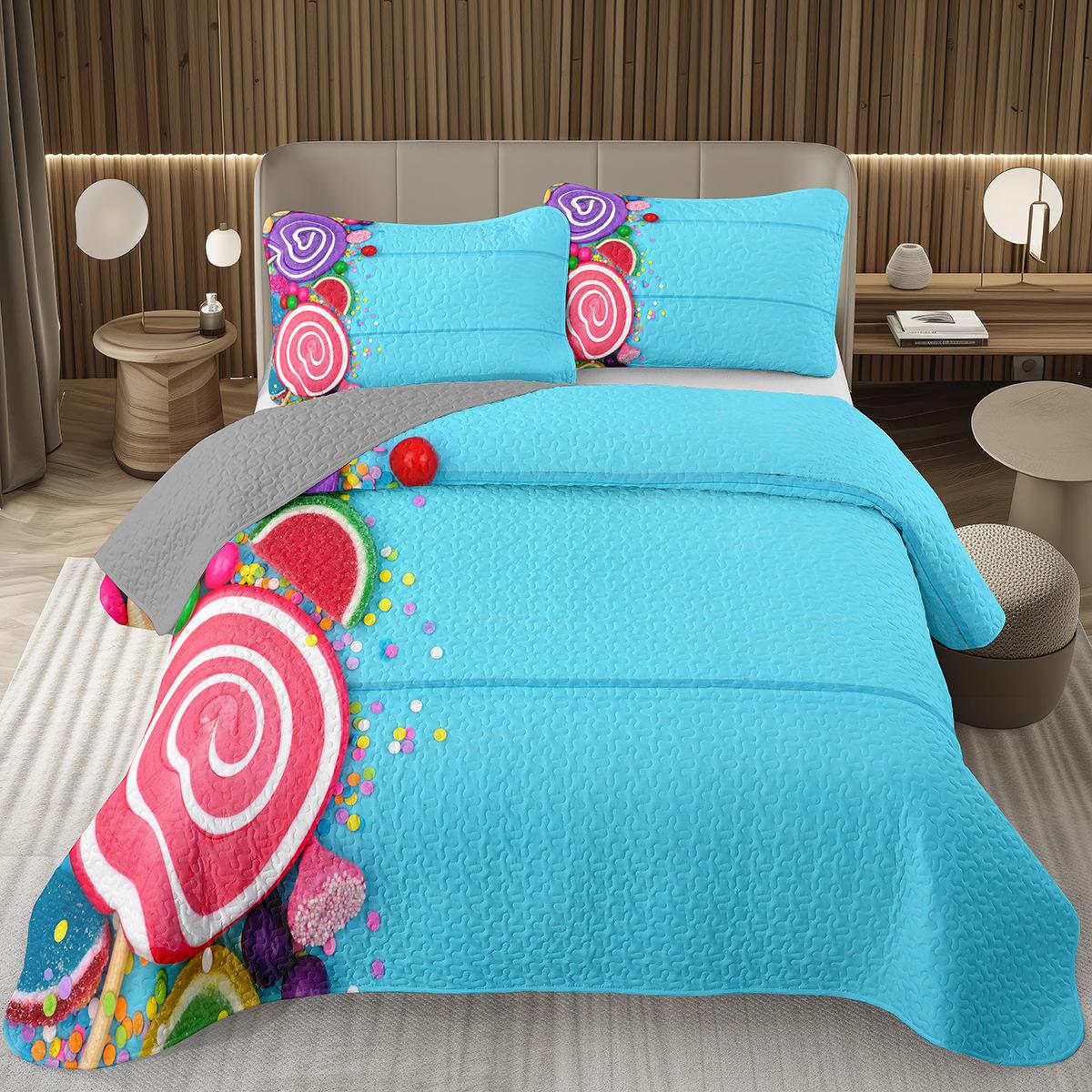 

Comforter Sweet Candy Quilt Set For Girls Boys Teenslollipop Themed Set King Dessert Quilted Cartoon Style Bed Comforter (quilt)-EU Single(135*200cm)3pcs