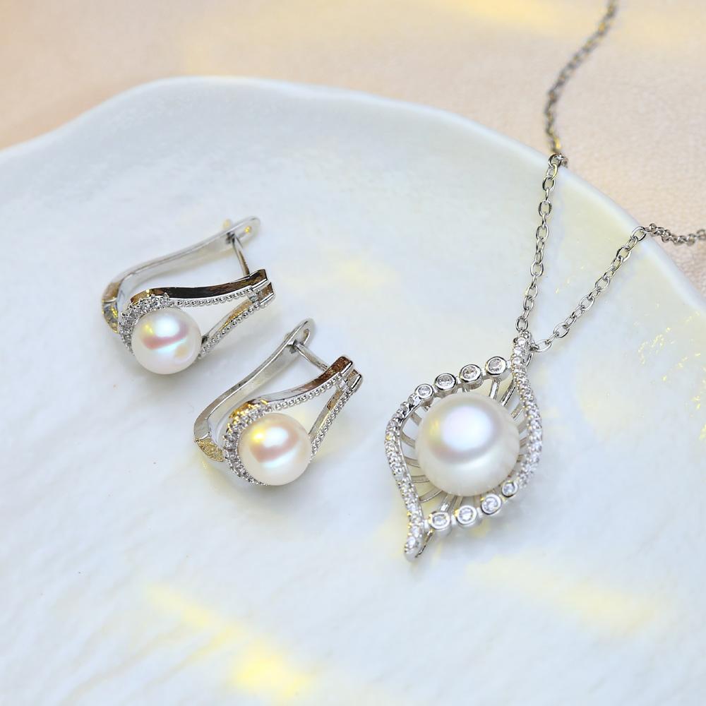 Fashion Leaves Leaf Necklace Earings Freshwater Pearl Jewelry Sets For Women Freshwater Pearl Necklace Pearl Earrings
