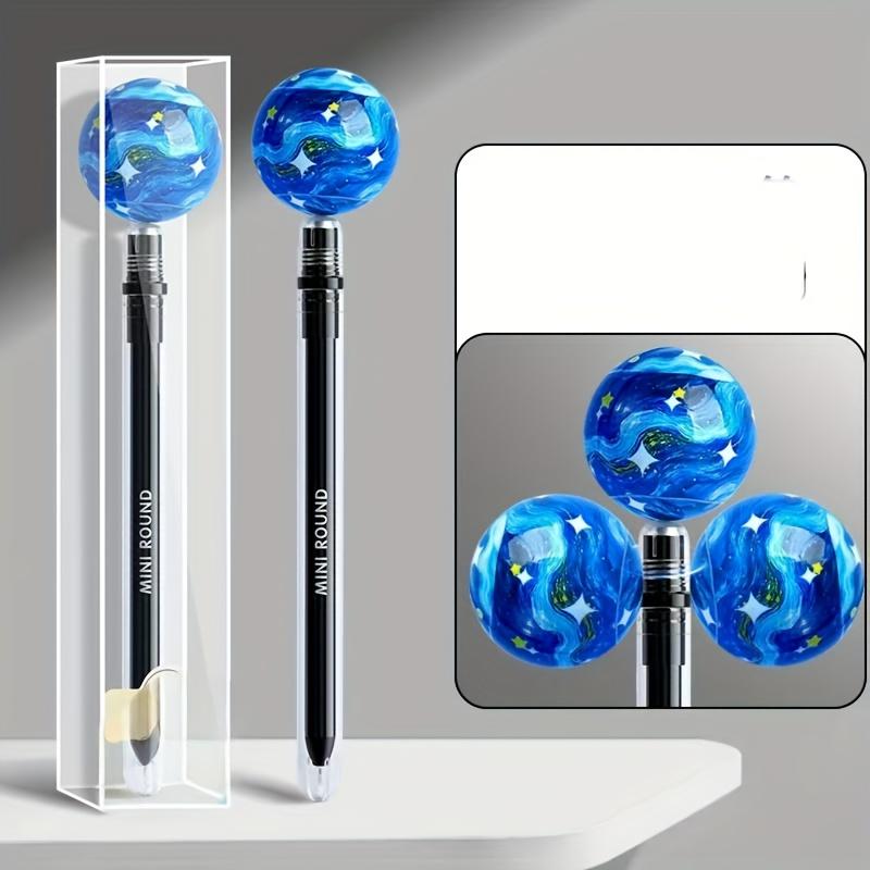 1Pc Planet Suspension Pen Decompression 0.5mm Long Rod Pen Gift Tabletop Accessory Smooth Thin Tip Pen Stationery Writing Tools