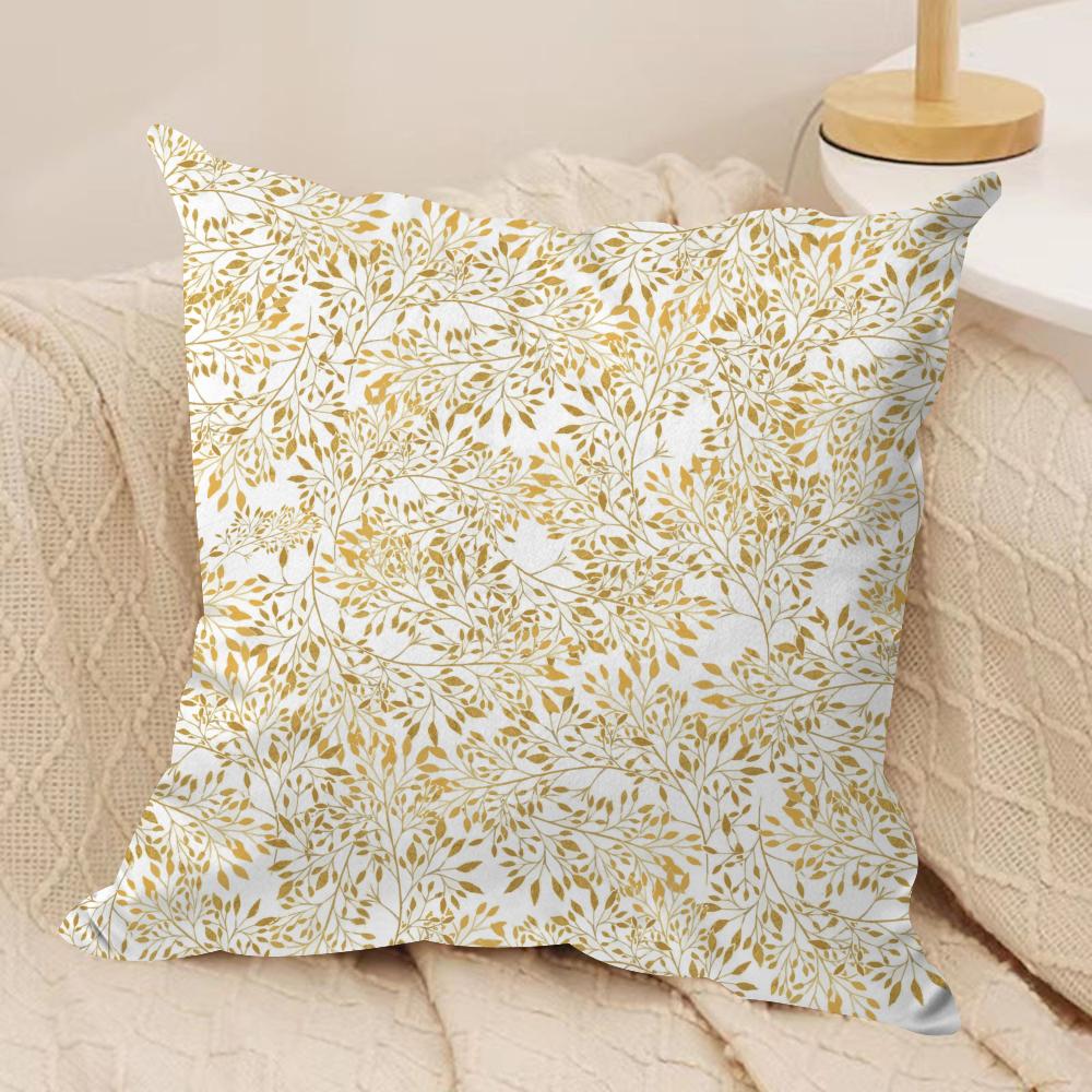 Gold Leaf Flower Cushion Cover Soft Plush Fabric DoubleSided Printed Cushion Covers for All Seasons Modern Home Decor