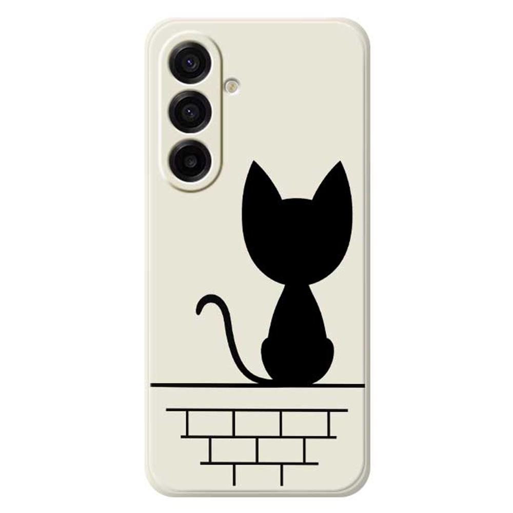 

For Samsung Galaxy A17 5G/A17 4G Case Black Cat on the Wall Pattern Printing Straight Edge TPU Phone Back Cover A