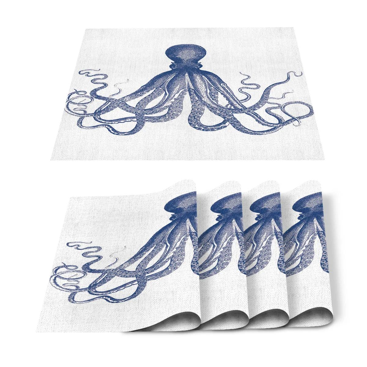 

2/4/6pcs Set Table Mats Octopus Printed Linen Table Mat Kitchen Accessories Home Party Decorative Placemats 2pcs 30x45cm