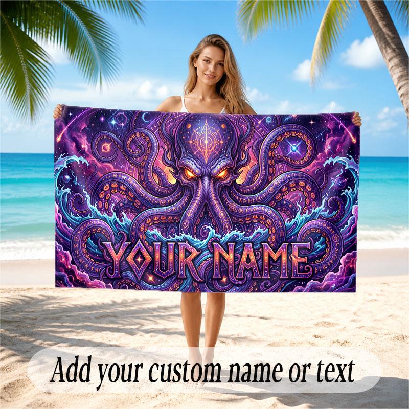 Octopus Sea Life Theme Soft Beach Towel Personalized Custom Name Text Towel Portable for Beach Pool Travel