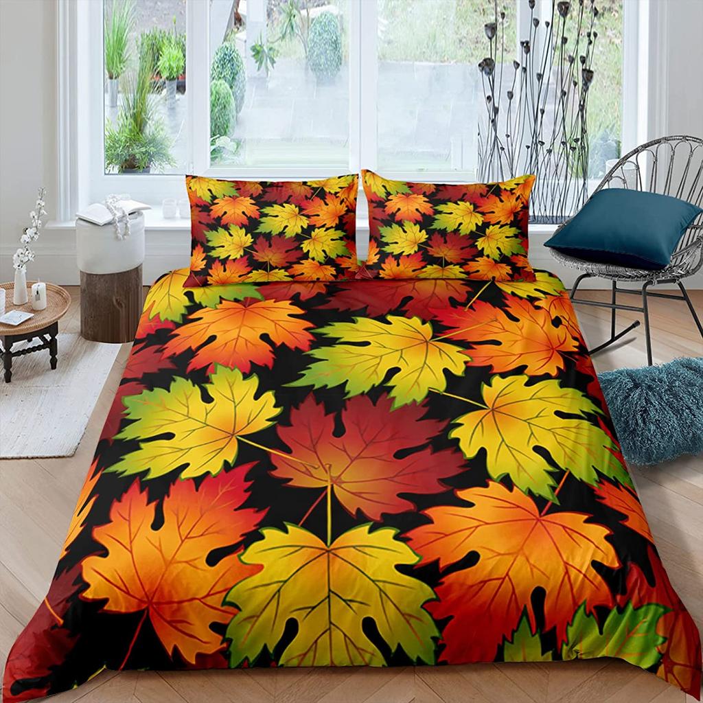 Comforter Maple Leaves Polyester Fall Theme Comforter With King Queen Size For Kids Boys Girl Bedding Set