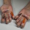 French and American Minimalist 3D Almond-Shaped Nail Art - Brown Orange-Red Solid Color Tips
