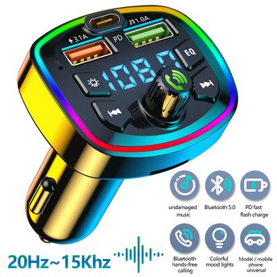 Q7 Bluetooth Car Charger Car Bluetooth 5.0 FM Transmitter Hands Free Mp3 2 USB Charger and PD QC Interface Wireless FM Modulator