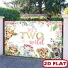 Toile de fond d'anniversaire 2D Two Wild avec animaux de safari floraux Décoration de fête