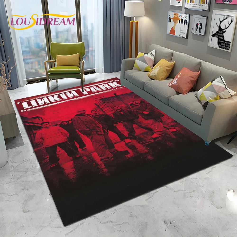 Tappeto Tappetino Decorativo 3D Retro Rock Band L-Linkin Park Logo per Casa Soggiorno Camera da Letto Divano Zerbino, Tappeto per Area Bambini Tappetino Antiscivolo