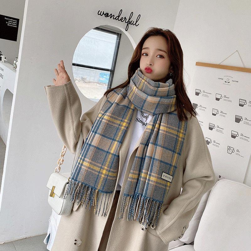 Plaid Scarf Women's Winter All Match Korean Style Fashionable Shawl Students Warm Imitation Cashmere Scarf French Casual