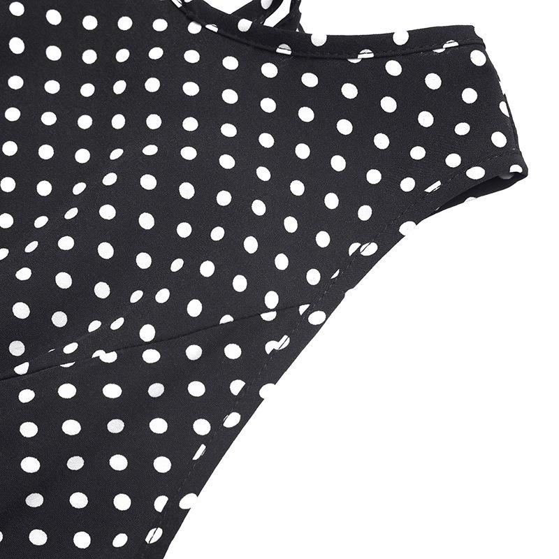 Women's Fashion Summer Spring Polka Dot Print Sleeveless O-Neck High Waist Casual Dresses