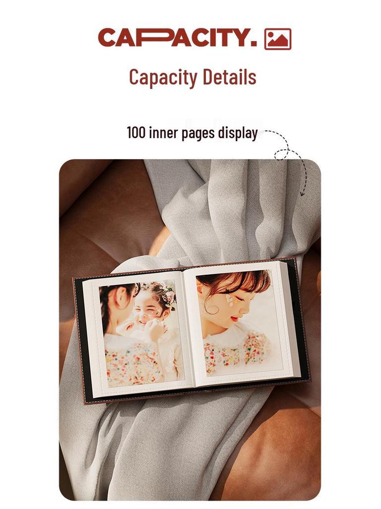 6-Inch Leather Slip-In Photo Album, Holds 5-Inch Photos, Commemorative Baby and Family Album, Large Capacity