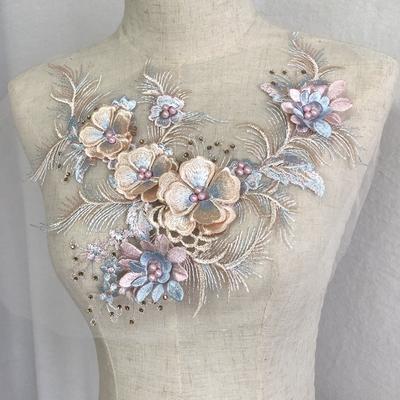Patch Clothing Mesh Embroidery Color Flower Lace Cloth Sticker Handmade Beaded Ornaments Accessories Diy