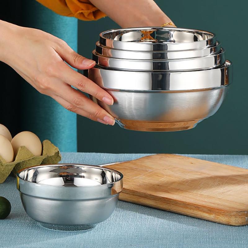 Anti Scalding Bowls Stainless Steel Double-layer Thick Durable Soup Rice Bowls Kindergarten Children's Canteen Bowl