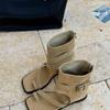Summer new retro square head cover, toe wedge heel, high-top boots, summer women's sandals, casual wear outside