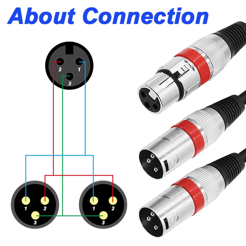 Xiatiaosann XLR 1 to 2 Splitter Microphone XLR Female to Dual XLR Male Balanced Patch Y Mic Cord Cable, (45cm/1.5FT)