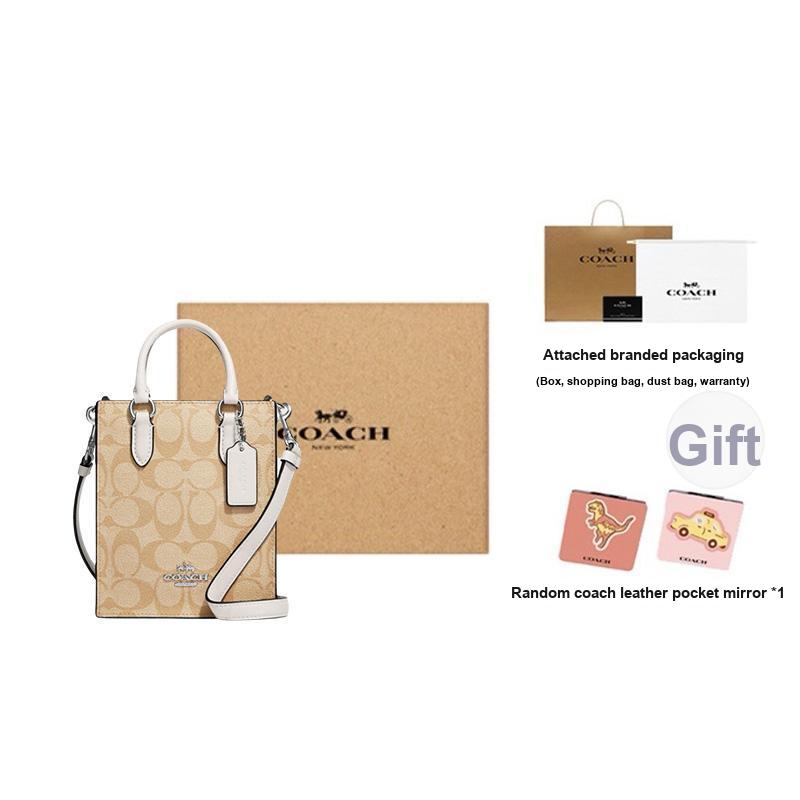 New COACH N/S Canvas With Leather Tote Bag, Shopping Bag, Crossbody Bag, Handbag Mini Women's Brown CJ494-SIGHA