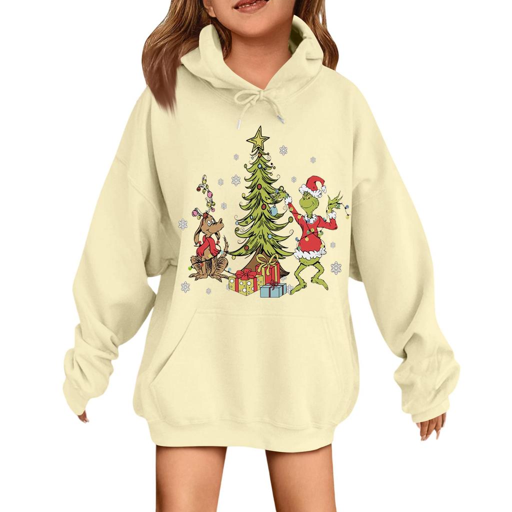 Children's Fashionable Casual Long-sleeved Loose Christmas Print Pullover Hooded Sweatshirt