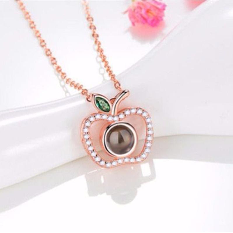 

100 Languages I Love You Projection Necklace - Christmas Apple Pendant, Perfect 520 Qixi Gift for Women