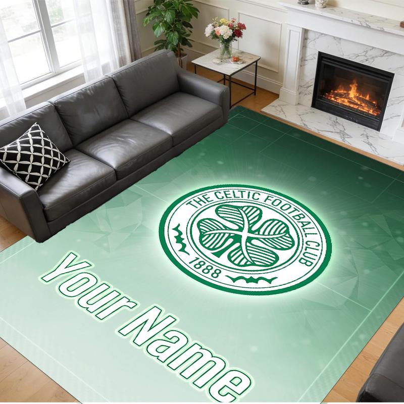 Dywanik z kryształowego aksamitu z własnym tekstem/imieniem, Miękka antypoślizgowa mata podłogowa, Dekoracja domu Celtic FC