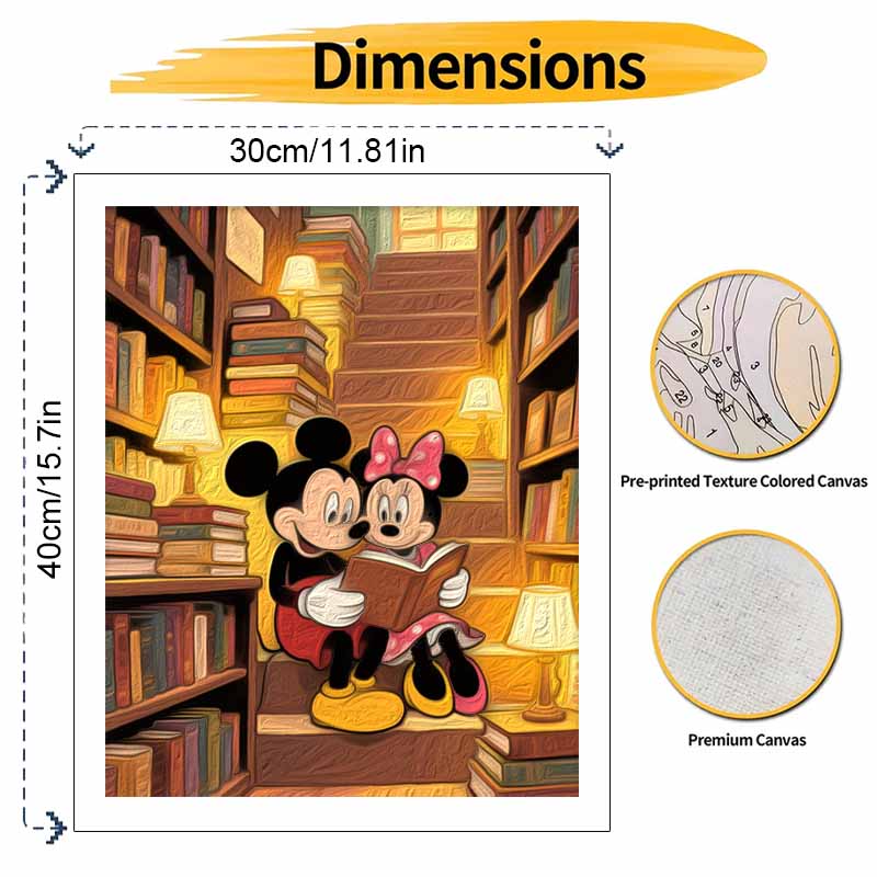 Disney Oil Painting Digital Painting Art Kit Mickey and Minnie Reading In Library Handmade Diy Gifts Home Decorations