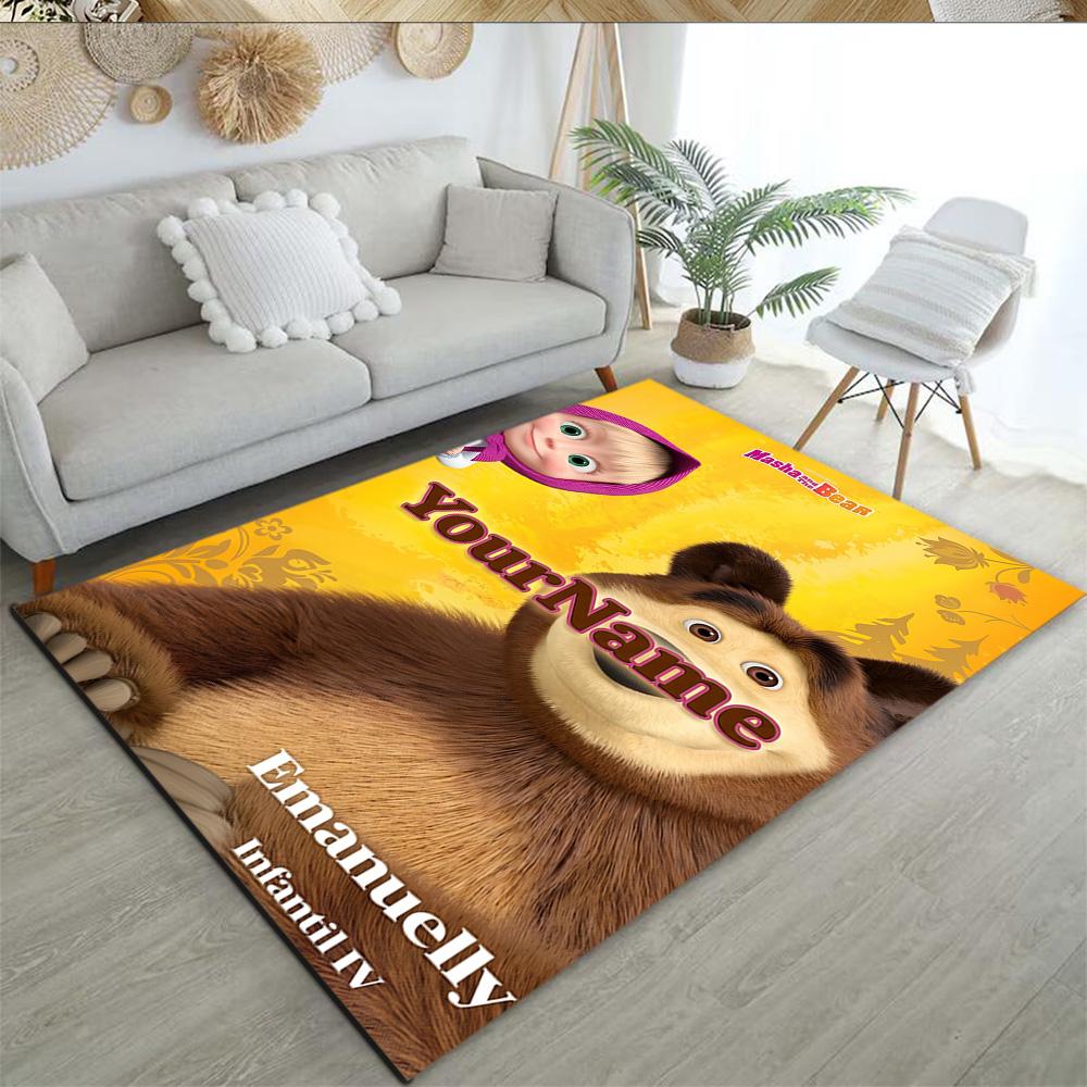 Masha Bear Personalized Name Floor Mat Suitable for Kitchen Balcony Living Rooms Dining Room Anti-slip Rug Anime Office Decor