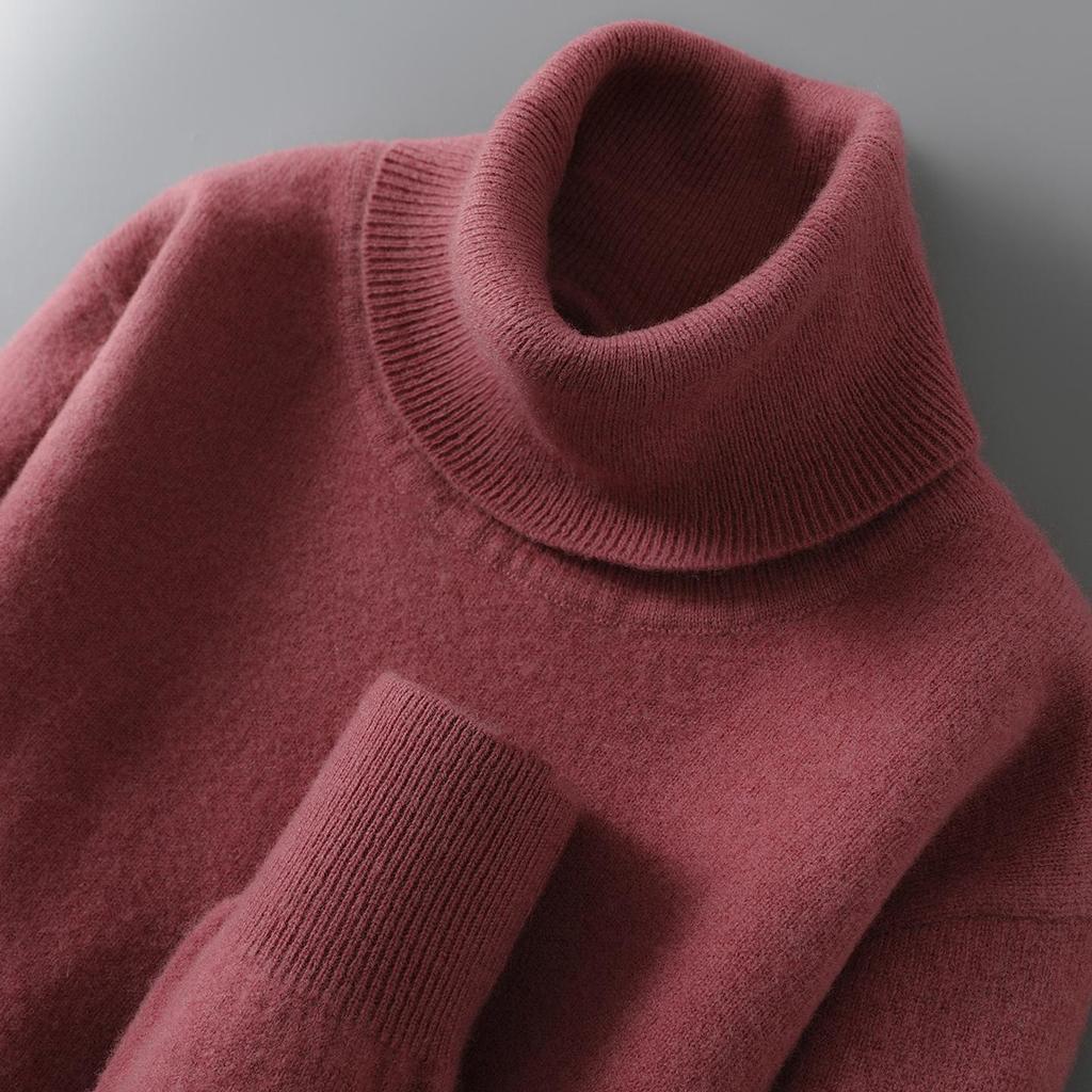 Men's 100% Pure Wool High Neck Pullover Sweater - Autumn/Winter Loose Knit Base Layer