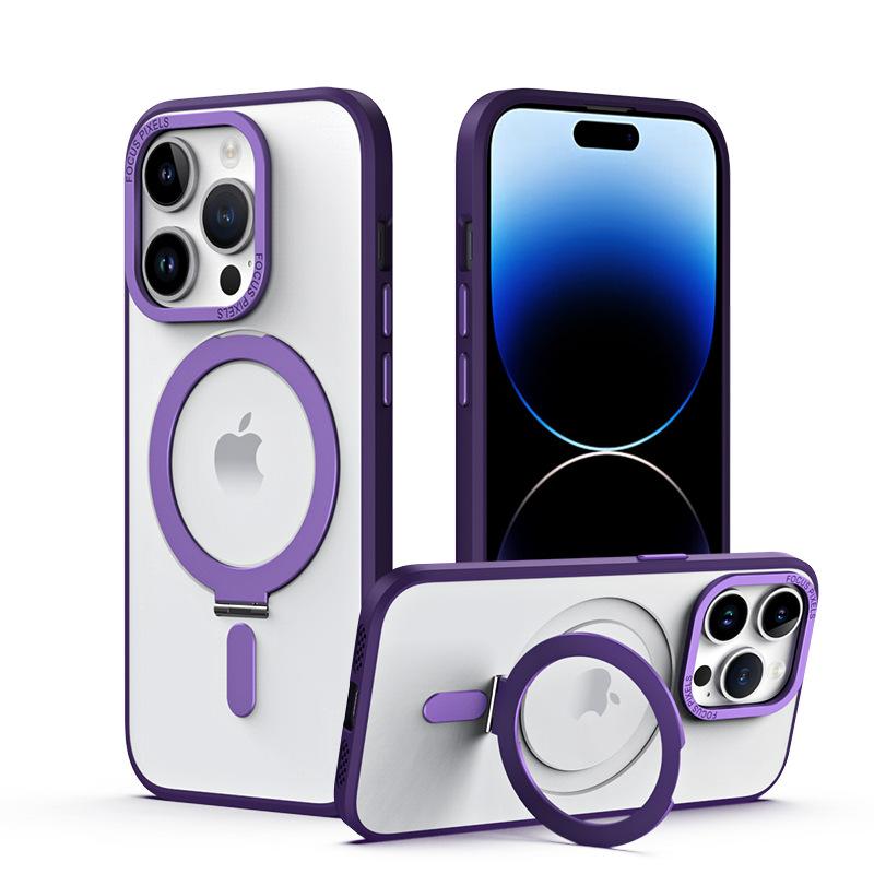 Fashion Magnetic Wireless Charger Case for IPhone 15 14 13 12 11 Pro Max Stand MagSafe Matte Hard Back Soft Silicone Kickstand Protection Cover