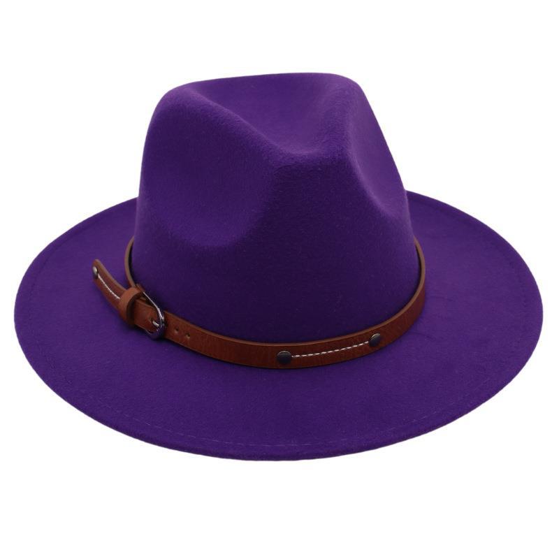 Big Edge Top Hat Belt Buckle Jazz Hat Men'S And Women'S Felt Hat Street Shooting Gambler Hat Concave Fedora Hat Tide