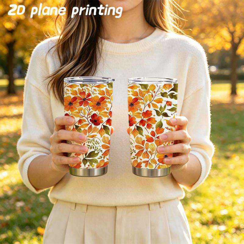 Car Tumbler 591ml Autumn maple leaf elements Straw Cup Tumbler With Lid Hot Cold Cup Straight Tumbler Leakproof Tumbler