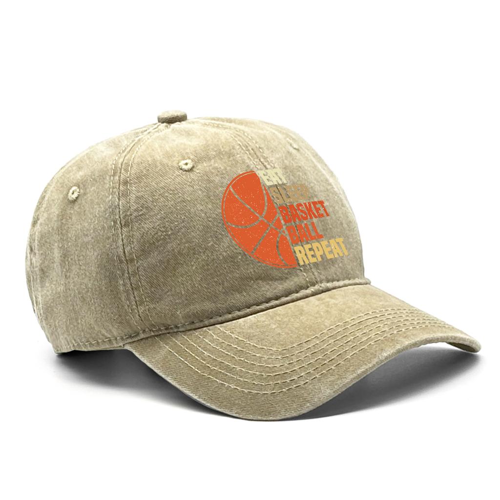 Eat Sleep Basketball Print Adjustable Sun Hat Snapback Cap Washed Retro Curved Brim Snapback Baseball Caps One Size Fits All