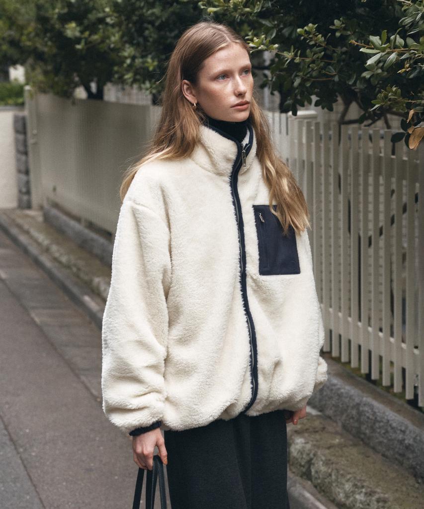 Siyazu Siot4174 Faux Shearling Zip-Up Jacket_Navy