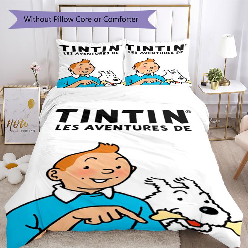 3-teiliges Tim und Struppi Bettwäsche-Set Bettbezug mit Verschluss Enthält 1 Bettbezug & 2 Kissenbezüge, Weich und Bequem für Alle Jahreszeiten.