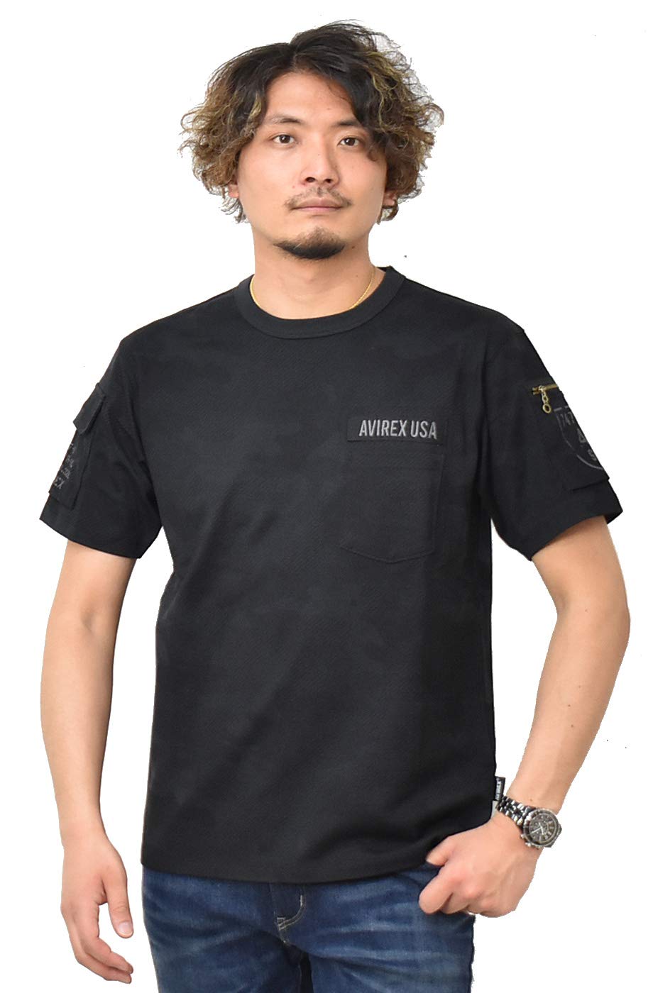 AVIREX Fatigue 6113328 Black Size T-Shirt (809 Camo, L)